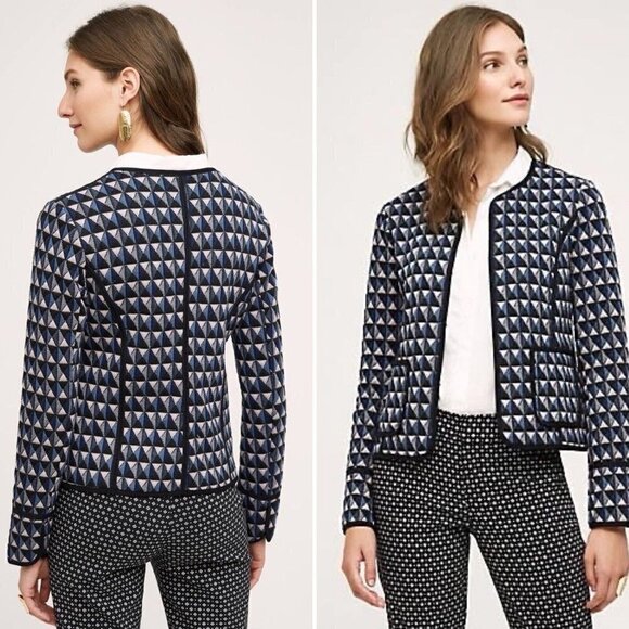 Anthropologie Hei Hei Blue Geometric Print Quilted Jacket - Picture 1 of 7